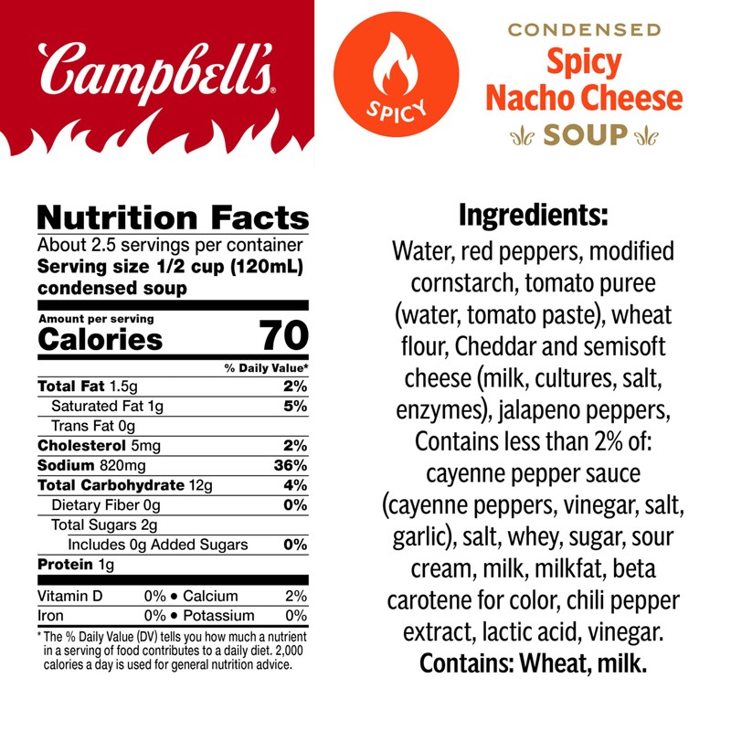 Campbell's Condensed Spicy Nacho Cheese Soup, 10.75 oz Can (Pack