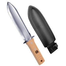 KAKURI Hori Hori Garden Knife with Sheath 12.5" [Stainless Steel Blade], Professional Garden Tool for Digging, Planting, Weeding, Wood Handle, Silver