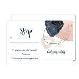 Chic Navy and Pink Watercolor RSVP Cards with Envelopes - 25 Pack - Response Set Perfect for Weddings, Graduations, Birthdays, Engagement Parties & Bridal Showers