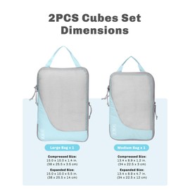 Hynes Eagle 6 Set/ 4 Set/ 2 Set Compression Packing Cubes Travel Essentials Lightweight Nylon Luggage Suitcase Organizer Bag Light Blue 2PCS