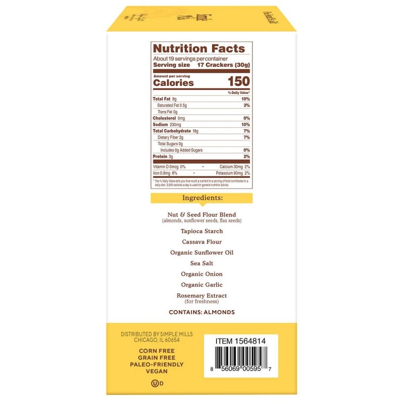 Simple Mills Almond Flour Sea Salt Crackers, 10 Ounce (2