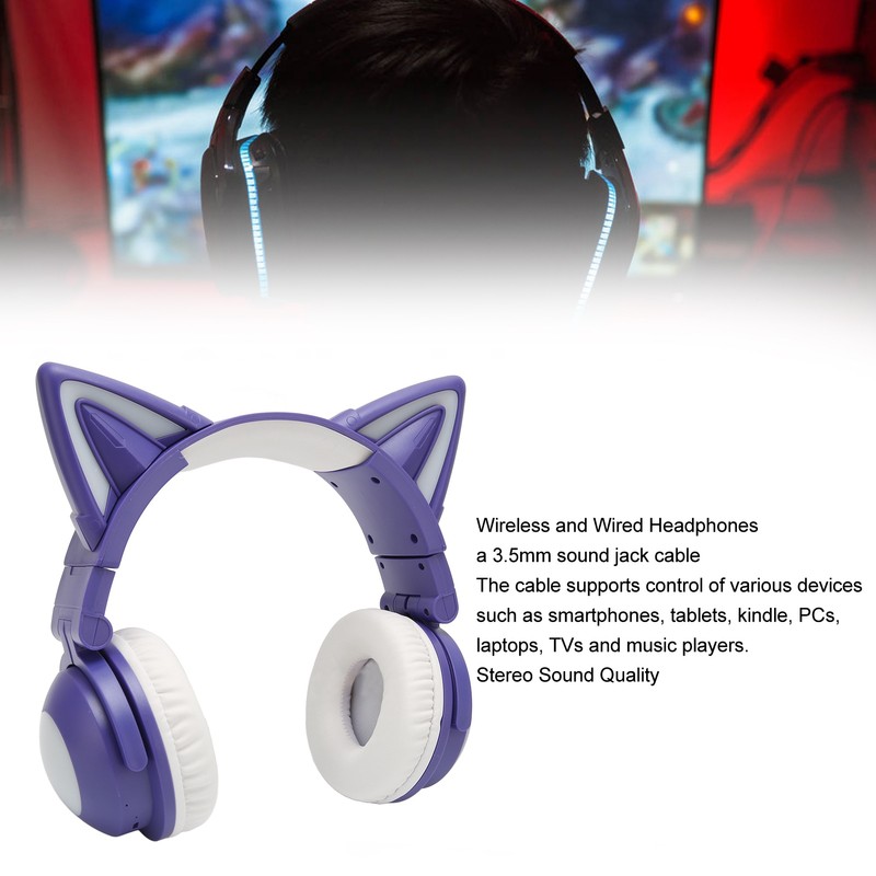 Cat Ear Bluetooth Headset Stereo Cute High Sensitivity Built in