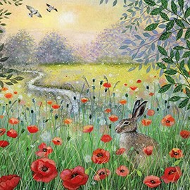 Museums & Galleries Lucy Grossmith Hare and Poppies Art Greeting Card with White Envelope