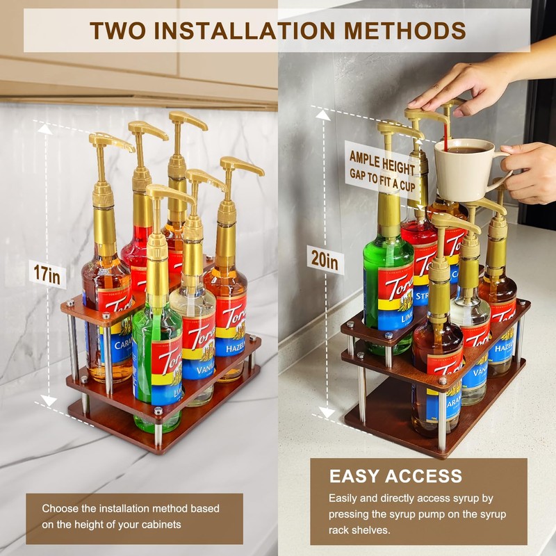 SHILFID Coffee Syrup Organizer Rack,2-Tier Coffee Syrup Stand Holder for