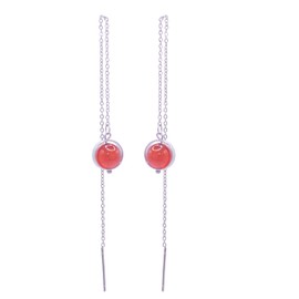 NILUXE DESIGN -Hängende Ohrringe Natursteine Damen Edelstahl - Damenohrring Kette mit Edelsteinen - Lange Damenohrringe Steine - Silberne Ohrringe (Karneol-Silber)