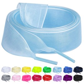 Booyckiy 2 Pair Flat Snow Yarn Shoe laces for Sneaker 2cm Wide Satin Ribbon ShoeLaces for Women Girls, Baby Blue 47inch(120cm)