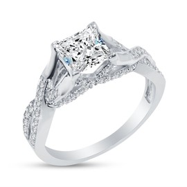 Size - 6-925 Sterling Silver Princess Cut Infinity Twist Solitaire Engagement Ring CZ Cubic Zirconia (1.50cttw., 1.0ct. Center)