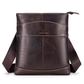 LUKZIJAES Lightweight Genuine Leather Men Crossbody Shoulder Bags Messenger Bag Vintage Mens for Business Everyday Casual Travel (6#-Coffee)