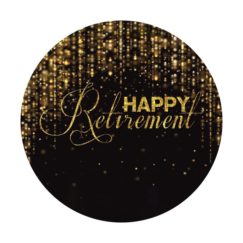 Yeele 7.5x7.5ft Happy Retirement Round Backdrops Cover Black and Gold