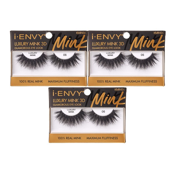 i-ENVY Luxury Mink Collection False Eyelashes 100% Real Mink Glamorous Eye Look Lashes Maximum Fluffiness 3D Multi-Curl Angle (3 Pack)