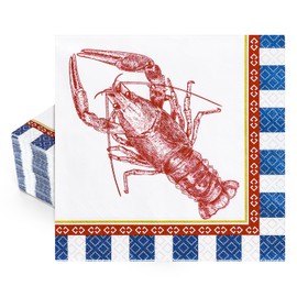 FYSUIMU 50 Pcs Crawfish Paper Napkins Tropical Lobster Disposable Napkins Red Blue Craw Fish Striped Luncheon Dinner Napkin for Summer Beach Holiday Party Table Supplies