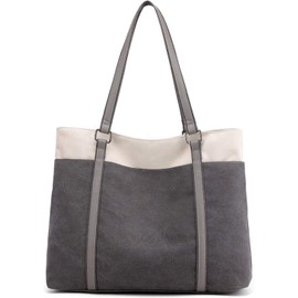 Manukori Women's Tote Handbag, Canvas A4 Bag, Large Capacity, Shoulder Bag, gray