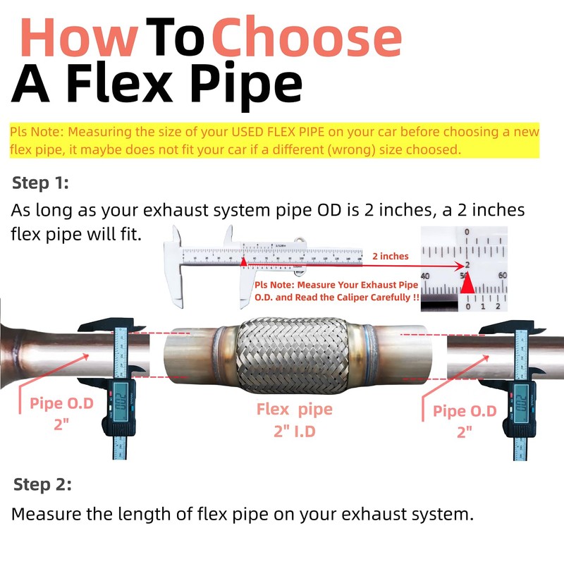 SUISFLXGRO Exhaust Flex Pipe 2"X8"/12" Universal Type 100% Stainless Steel