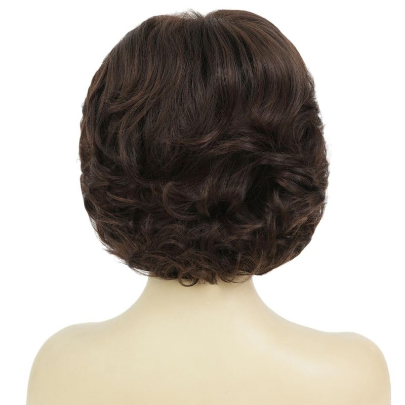 Brown Short Curly Wig Womens 1950s Retro Hair Wigs Heat