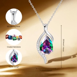 FANCIME June Birthstone Necklace for Women Teardrop Alexandrite Necklace S925 Sterling Silver Gentle Love Birthday Gifts for Mom Women, 16"+2" Inches