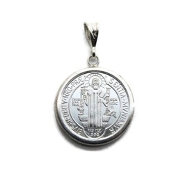 St. Benedict .999 Pure Silver coin on a .925 Sterling Silver Charm Bezel
