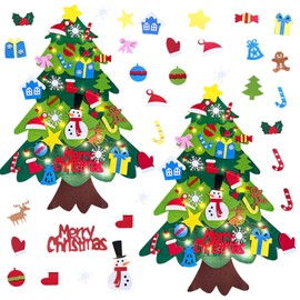 NANPENYO Felt Christmas Tree 2 Pack for Kids, 3.2ft DIY Wall Hanging Xmas Tree with 32 pcs Ornaments and 30 LEDs String Lights Christmas Decoration for Children