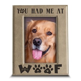 BELLA BUSTA- You Had Me at Woof- Dog Lover Gift-Dog Frame-Pet Frame-Engraved Leather Picture Frame (4"x 6" Vertical)