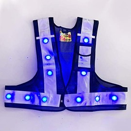 Mizukei 3012712 Yusukatsu Multi-functional Safety Vest, Light Up! Short Length Type (Mesh Vest: Navy Blue/Reflective Band: White) Blue LED