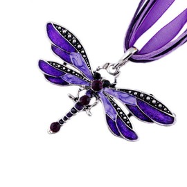 AKOAK Fashion Creative Bohemian Jewelry Ethnic Multi-layer Chain Colorful Enamel Dragonfly Pendant Necklace（Purple）