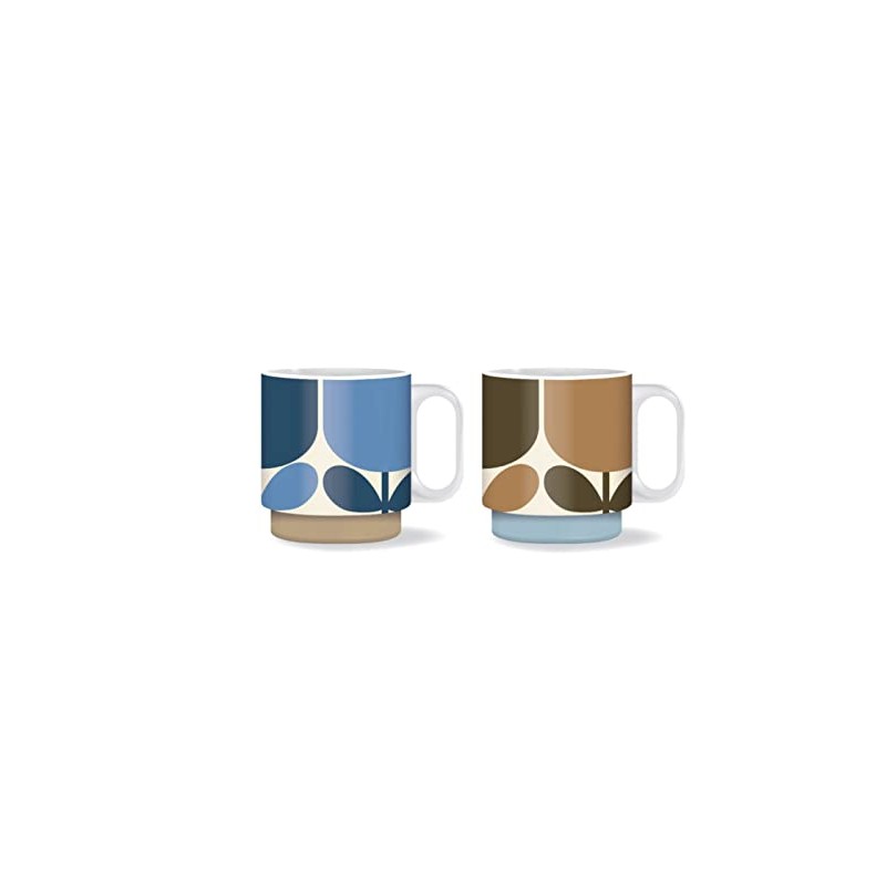 Orla Kiely Set of 2 Stacking Mugs Ceramic Block Flower-