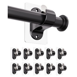 ANDGOO 10 Pack No Drill Curtain Rod Brackets, Renter Friendly Self Adhesive Curtain Rod Holders, Heavy Duty No Drilling Curtain Rod Hooks for Apartment Bedroom Bathroom Dorm Classroom Kitchen (Black)