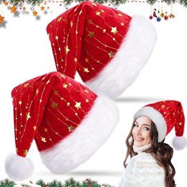 Christmas Hat, Pack of 2 Plush Santa Hats, Christmas Hats, Velvet Santa Hat, Thick Fur Edge, Christmas Hat for Christmas Party, Festive Parties in the New Year Christmas Party