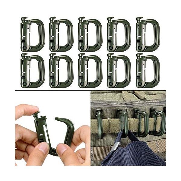 BOOSTEADY 10 Pack Multipurpose D-Ring Grimlock Locking for Molle Webbing