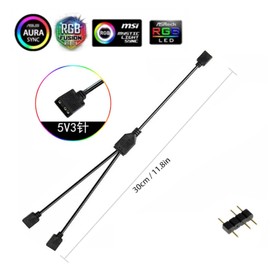 Dushochn ARGB Splitter Cable for Computer Chassis, CPU Heat Sink, and 5V ARGB Fan, 5V 3Pin Addressable RGB 1 to 2 Splitter Cable, 11.8IN/30CM. (2Pcs)