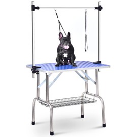 46" Grooming Table for Pet Dog and Cat 330LBS Heavy Duty Foldable Large Pet Grooming Table with Adjustable Arm and Clamps & Noose & Mesh Tray Professional Portable Dog Pet Grooming Table - Blue