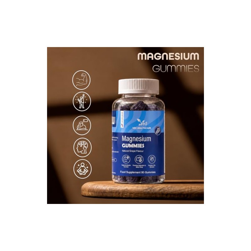 Magnesium Gummies, 90 Vegan Gummies, Magnesium Citrate, Natural Grape Flavour,