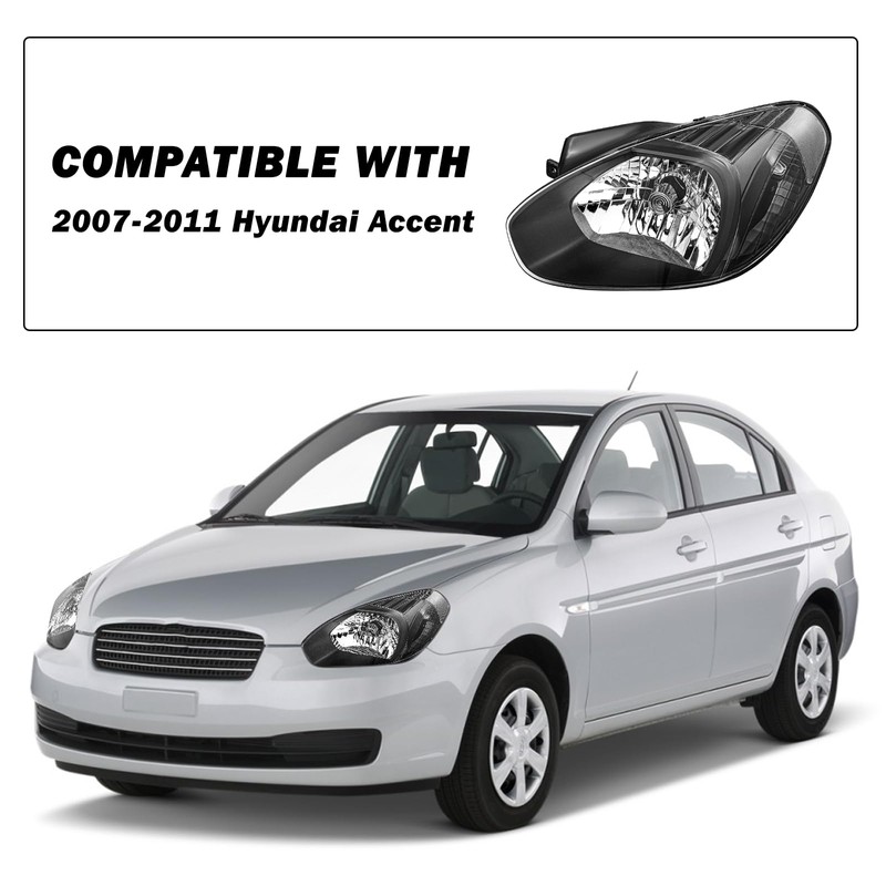 SOCKIR Headlight Assembly Fit for 2007-2011 Hyundai Accent, Rainproof Dustproof