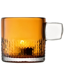LSA International Handle Amber Tealight Holder 3.5”, Luxury Mouth Blown Glass Table Centerpiece Home Decoration with Candle and Textured Walls