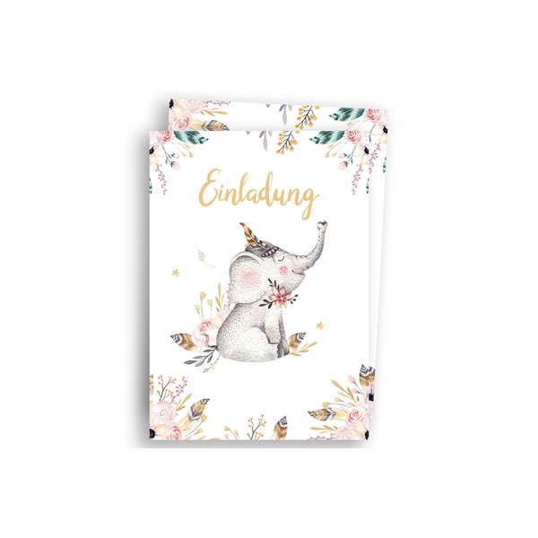 Friendly Fox Elephant Invitation, 12 Invitation Cards Children's Birthday Small