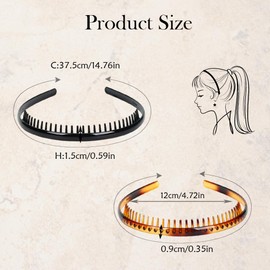 2 PCS Teeth Comb Hairband Plastic Toothed Hairbands Anti-Slip Hair Bands with Teeth Unisex Hair Hoop for Women Men Makeup Skincare Exercise Styling
