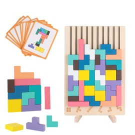 Puzzle Blocks 3-in-1 Wooden Tetris Wooden Game - Smart Quiet Wooden Puzzle Indoor Blocks Tetris Game, Sensory Play of the Year, Montessori Toy Game Wood, Dementia Activation, for Children Iq Toys