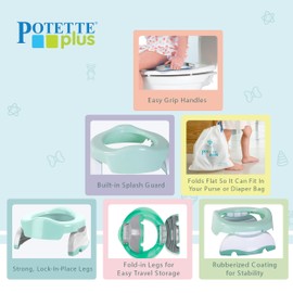 Kalencom Potette Plus 2-in-1 Travel Potty and Trainer Seat - Dual-Purpose Potty Training Toilet Seat - Portable Potty for Toddler Travel - with Durable, Lock-in Legs and Splash Guard - Pastel Mint