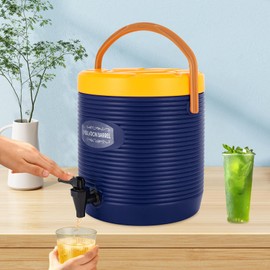 Insulated Beverage Dispenser 13L/3.4Gal Stainless Steel Hot & Cold Drink Dispenser with Handle & Faucet, Thermal Hot Beverage Dispenser for Hot Water Coffee Chocolate Tea Cold Milk (Blue)