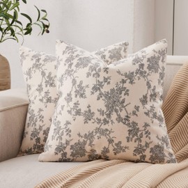 YZJZEDS 100% Cotton French Pastoral Throw Pillow Covers Set of 2, 22x22 Inch Black Farmhouse Decorative Cushion Covers for Sofa Bed Living Room Home Decor