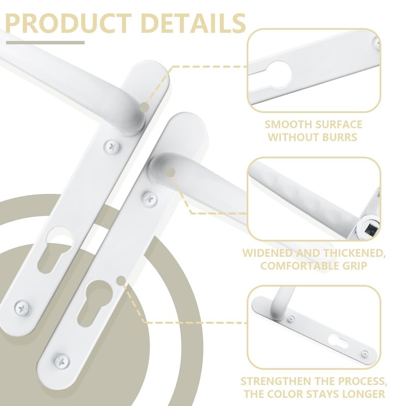 Bwintech UPVC Door Handle, White, 92mm Backset, 122mm Screw Spacing,