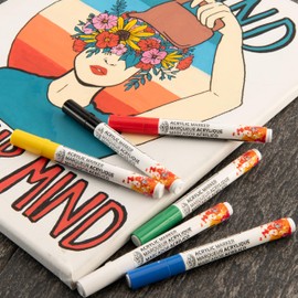 Royal & Langnickel 6pc ACRYLIC PAINT ARTIST MARKERS 2MM REVERIBLE TIP PRIMARY COLOURS