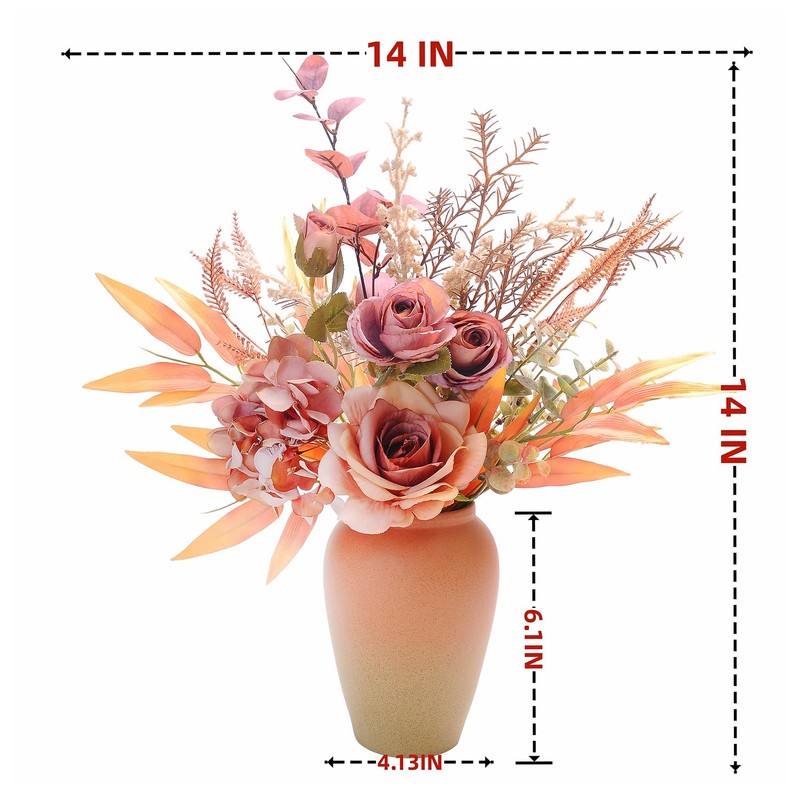 Yorkmills Artificial Roses with Vase, Silk Fake Hydrangea, Autumn Flowers