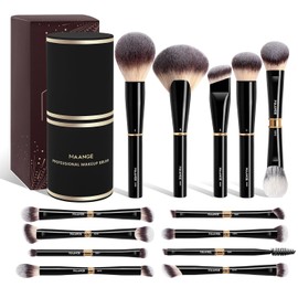 MAANGE Set de Brochas de Maquillaje Profesional con Estuche 13PCS Brochas para Maquillaje Doble Punta Para Base Líquida Polvo Corrector Sombras y Difuminar Regalo Perfecto(Negro)