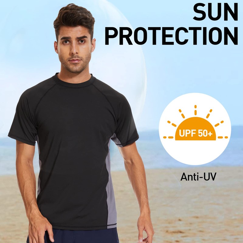 Arcweg Rash Guard Men Short Sleeves Shirt UPF 50+ Elastic
