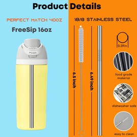 ALINK Stainless Steel Straws for 16oz Owala FreeSip Insulated Water Bottle, 6 Pack Reusable Metal Replacement Straws Compatible With 16oz Owala Freesip Cup Lid Only, Plus Straw Brush, Dishwasher Safe