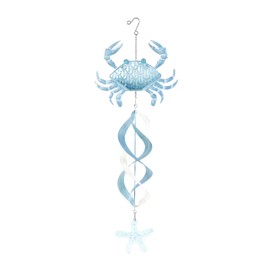 Deco 79 Metal Sea Horse Swirl Wind Spinner Windchime with Starfish Accent, 10" x 5" x 38", Blue