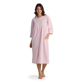 Miss Elaine Women's Brushed Back Terry Long Robe, Zipper Robe, Sleepwear and Loungewear (Petite Small, Pale Pink)