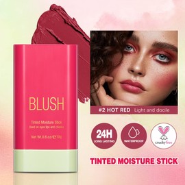 Ofanyia Cream Blush Stick, Unique Rotating Design Multi-Use Blush Stick for Lip and Cheek Tint, Lightweight, Easy to Blend Natural Cream Blusher, Velvet Matte Texture Blush Face Stick (02# Hot Red)