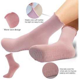 Himozoo 3 Pairs Yoga Grip Socks for Women, Non-Slip Pilates Socks, 100% Cotton, Calf Length Grip Socks for Ballet, Fitness, Barefoot Workout in the Gym, Multicolor_Mid calf02