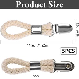 6-Piece Towel Clips, Braided Cotton Ring Towel Clip, Metal Tea Towel Hook with Braided Cotton, Sturdy Hanging Clip for Tea Towel Rail, Kitchen, Bathroom, Tea Towel